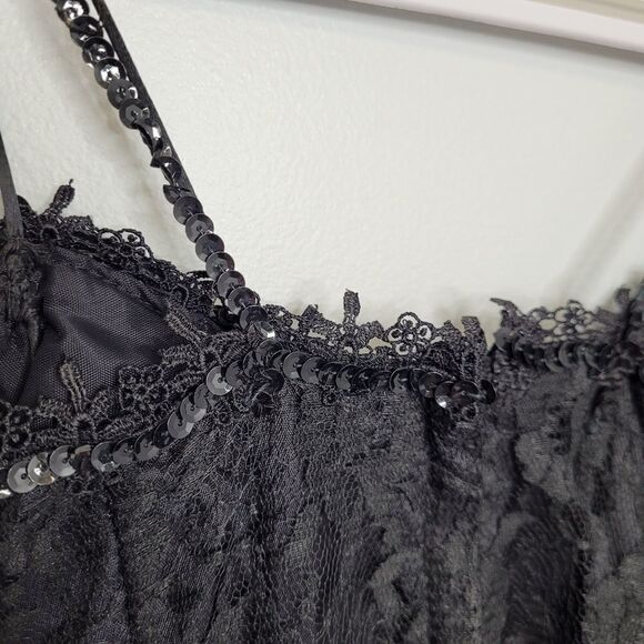 VINTAGE 80s Gunne Sax dress black sequined lace fit and flare formal XS - Picture 10 of 15